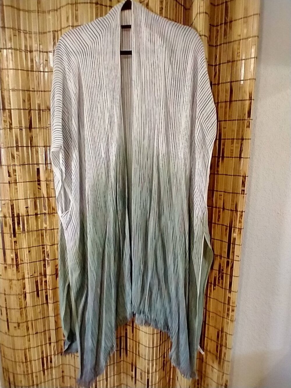 Dip-Dye Ombré Sheer Kimono Cardigan / Duster Cover-Up in Olive Green & White